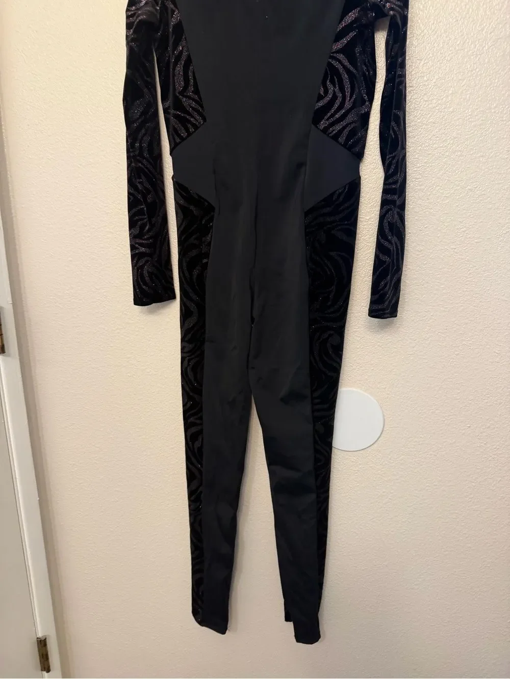 Weissman dance costume black velvet print Modern Animal Unitard 13524 MA adult